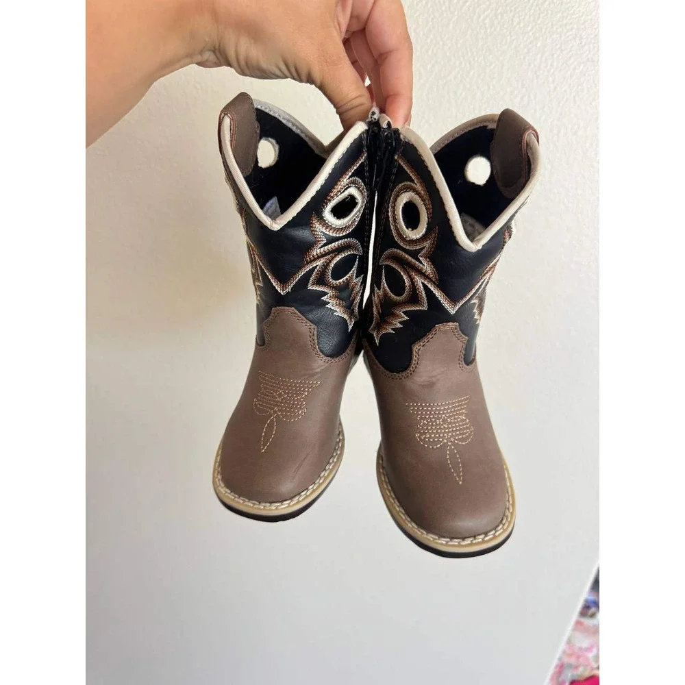 Twister Trace Brown Embroidered Toddler Cowboy Western Boots 7 Side Zip